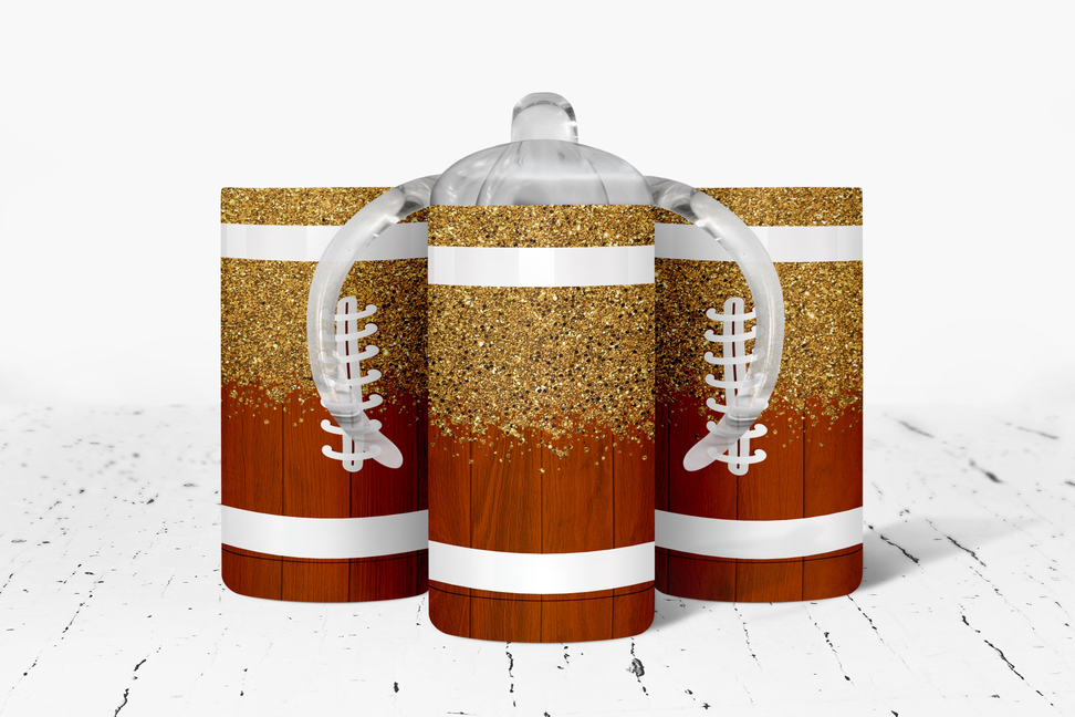 faux glitter Football Insulated Kids Dual Lid Sippy Cup Tumbler