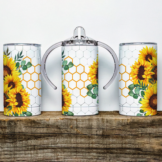 Honeycomb Sunflower Insulated Kids Dual Lid Sippy Cup Tumbler