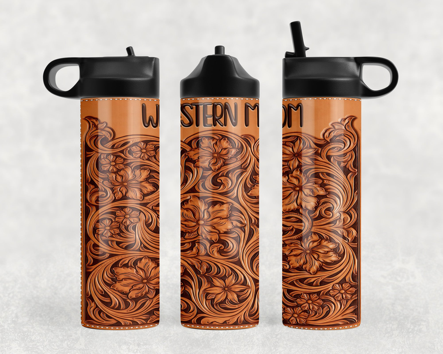 faux leather Western Mom Steel Water Bottle