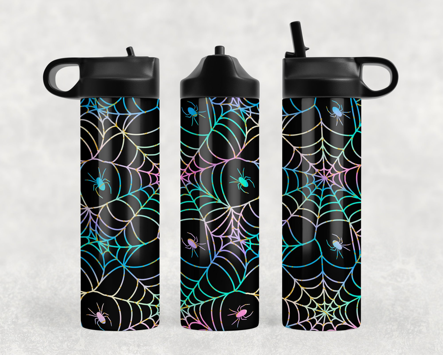 Neon Spider Webs Steel Water Bottle