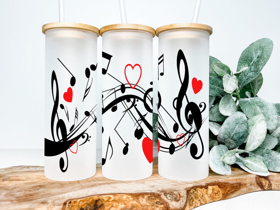 Music Notes Frosted Glass Tumbler