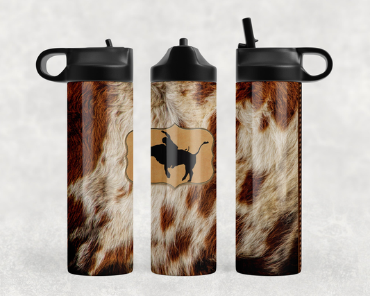 faux cowhide Bull Rider Steel Water Bottle