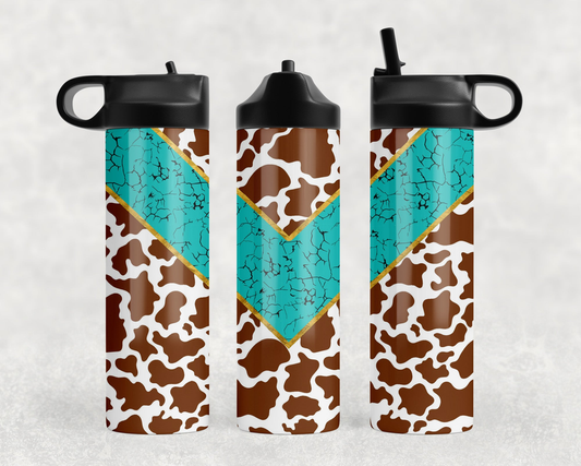 Cow Print Turquoise V Steel Water Bottle