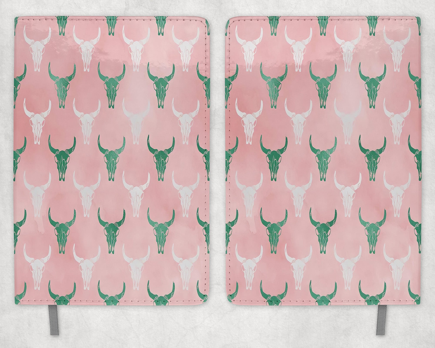 Pink Bull Skulls Printed 8 Inch  A-5 Journal