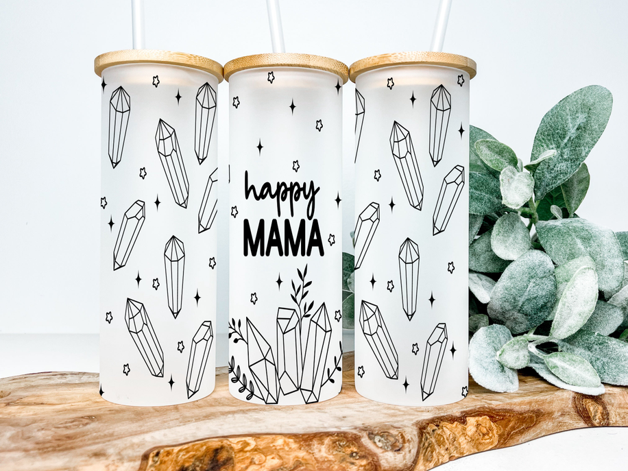 Happy Mama Frosted Glass Tumbler