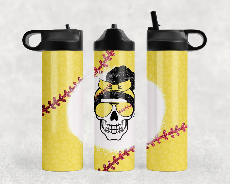 Softball Skull Steel Water Bottle