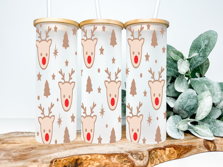 Reindeer Frosted Glass Tumbler