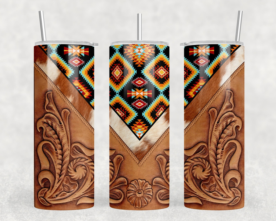 Aztec faux leather|Skinny Tumbler|Optional Bluetooth Speaker| Speaker Color Varies