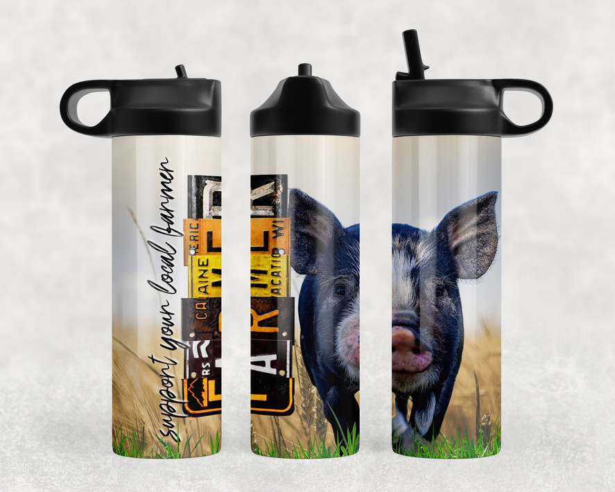 Support Your Local Farmer Pig Steel Water Bottle