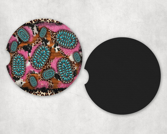 Western Pink Conchos|Car Coaster Set