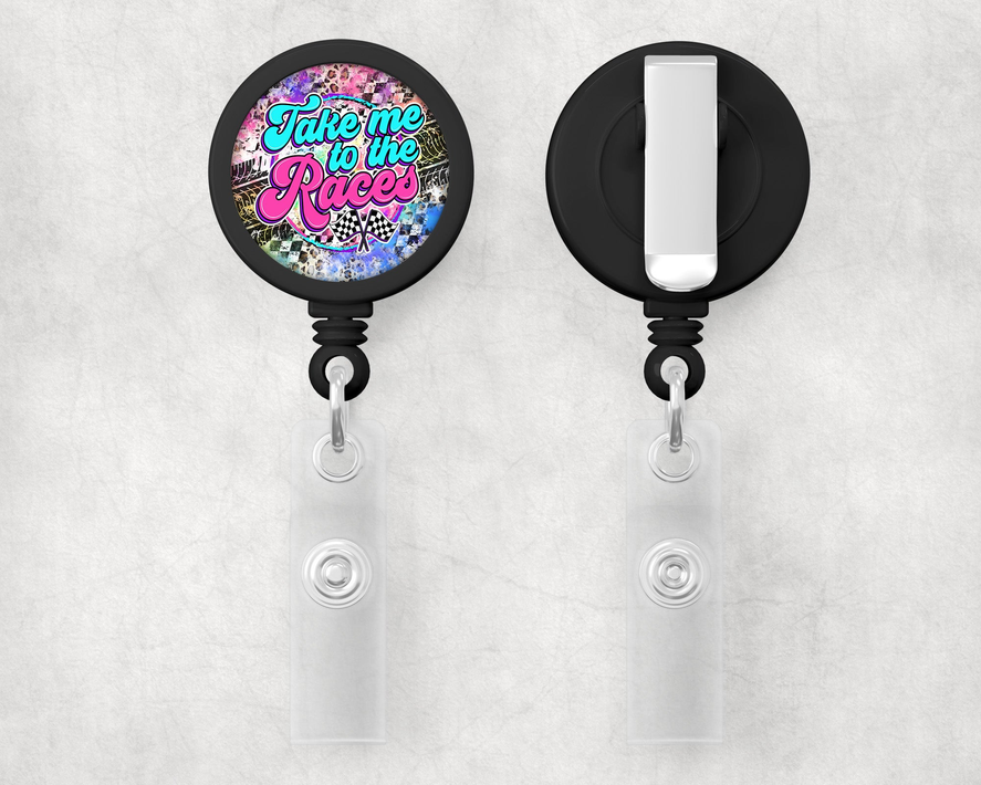 Take Me To The Races 1" Retractable Badge Reel