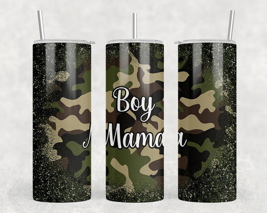 Boy Mama Camo |Skinny Tumbler|Optional Bluetooth Speaker| Speaker Color Varies