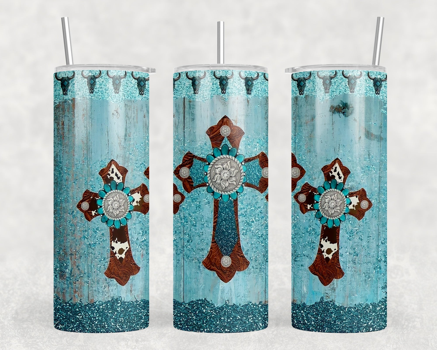 Western Crosses|Skinny Tumbler|Optional Bluetooth Speaker| Speaker Color Varies