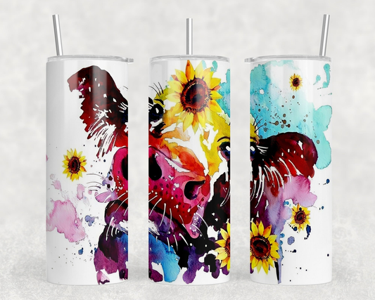 Watercolor Cow|Skinny Tumbler|Optional Bluetooth Speaker| Speaker Color Varies