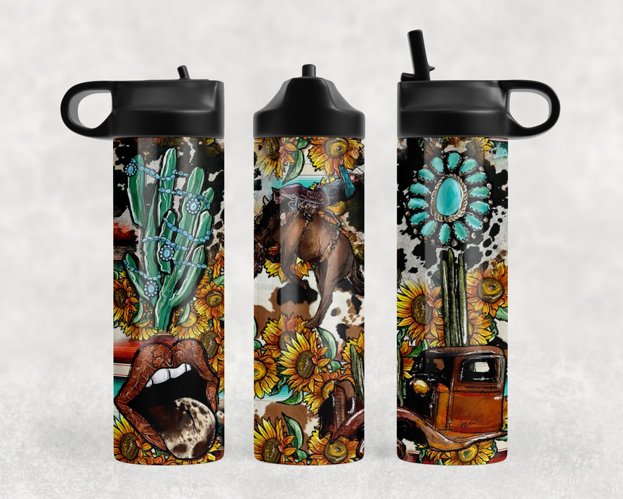 Western Bronc Collage Steel Water Bottle