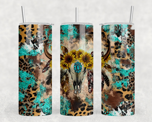 Western Bull skull|Skinny Tumbler|Optional Bluetooth Speaker| Speaker Color Varies