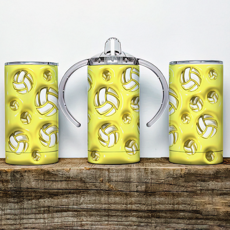 Yellow Volleyball Insulated Kids Dual Lid Sippy Cup Tumbler