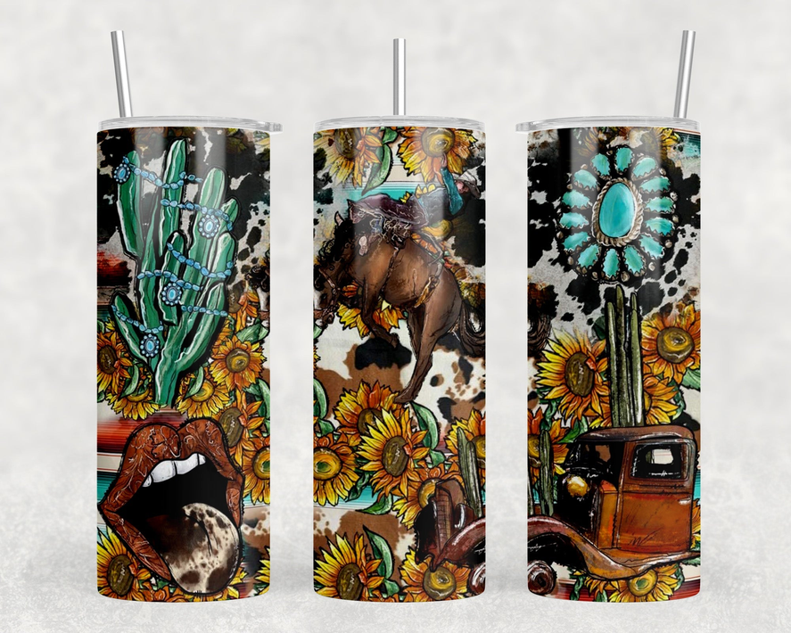 Western Bronc Collage|Skinny Tumbler|Optional Bluetooth Speaker| Speaker Color Varies