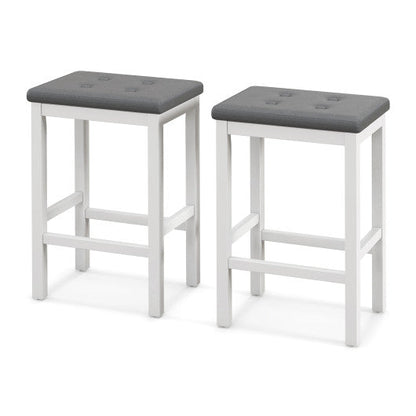 24" Bar Stools with Padded Seat Footrest and Rubber Wood Frame-White