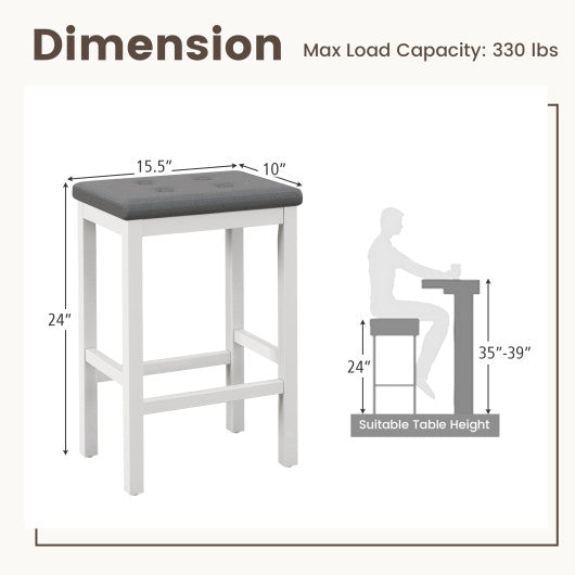 24" Bar Stools with Padded Seat Footrest and Rubber Wood Frame-White