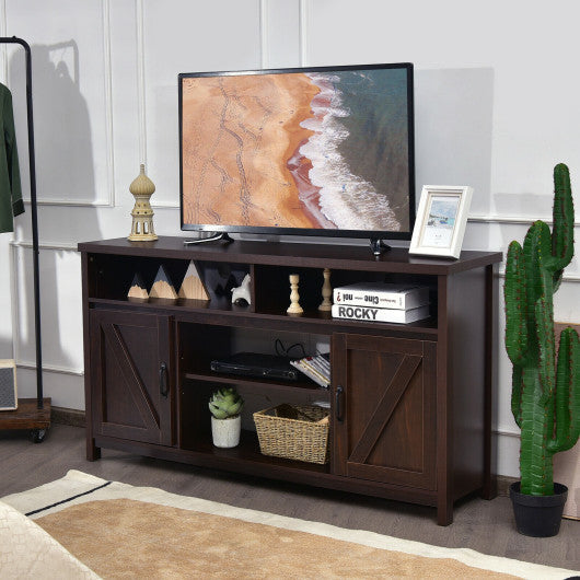 59 Inch TV Stand Media Center Console Cabinet with Barn Door for TV's 65 Inch-Brown