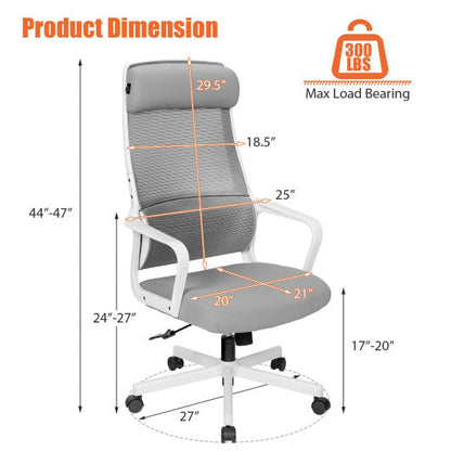 Adjustable Mesh Office Chair with Heating Support Headrest-Gray