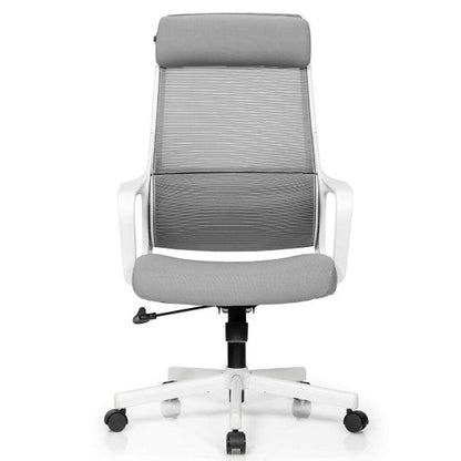 Adjustable Mesh Office Chair with Heating Support Headrest-Gray