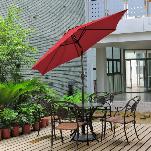 9 ft Outdoor Market Patio Table Umbrella Push Button Tilt Crank Lift-Burgundy