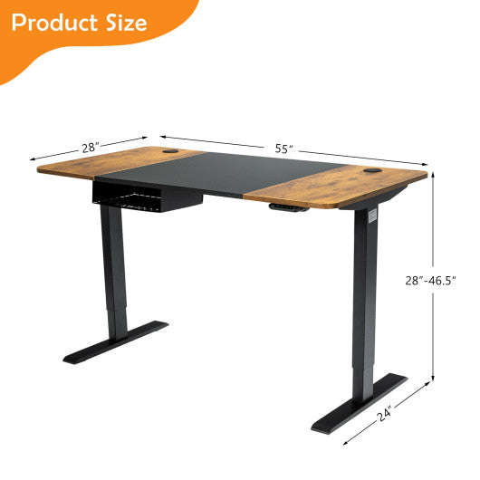 55 Inch x 28 Inch Electric Standing Desk with USB Port Black-Brown