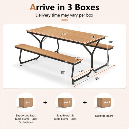 6 Feet Outdoor Picnic Table Bench Set for 6-8 People-Brown