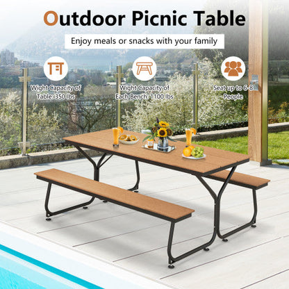 6 Feet Outdoor Picnic Table Bench Set for 6-8 People-Brown