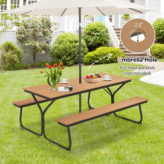 6 Feet Outdoor Picnic Table Bench Set for 6-8 People-Brown