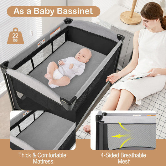 5-in-1 Portable Baby Playard with Cradle and Storage Basket-Black