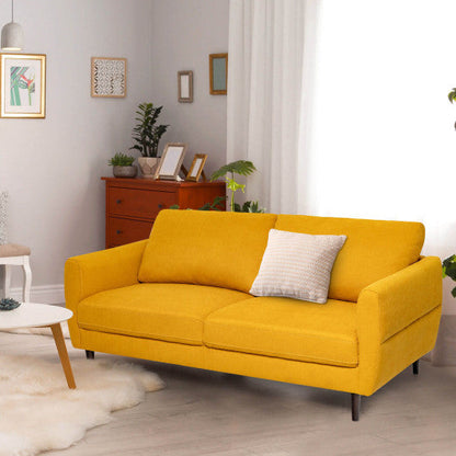 72 Inch Small Fabric Loveseat Sofa Couch with Wood Legs-Yellow