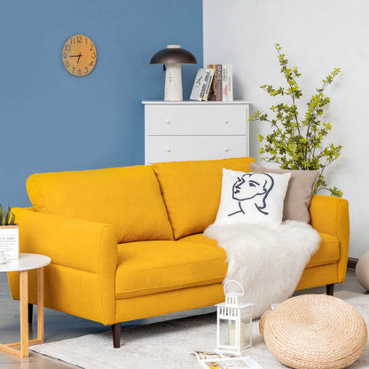 72 Inch Small Fabric Loveseat Sofa Couch with Wood Legs-Yellow