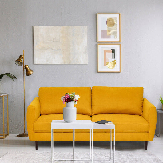 72 Inch Small Fabric Loveseat Sofa Couch with Wood Legs-Yellow