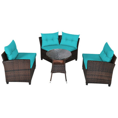 4 Pieces Outdoor Cushioned Rattan Furniture Set-Turquoise