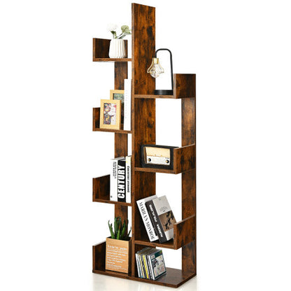 8-Tier Bookshelf Bookcase with 8 Open Compartments Space-Saving Storage Rack -Coffee