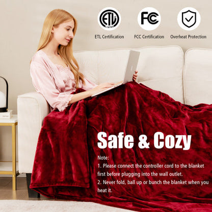 62" x 84" Twin Size Electric Heated Throw Blanket with Timer-Red