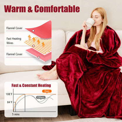 62" x 84" Twin Size Electric Heated Throw Blanket with Timer-Red