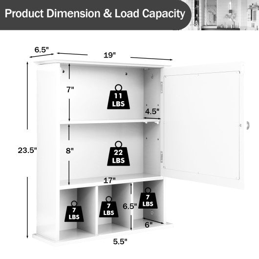 Wall Mounted and Mirrored Bathroom Cabinet-White