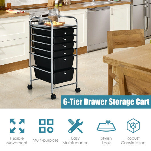 6 Drawers Rolling Storage Cart Organizer-Black