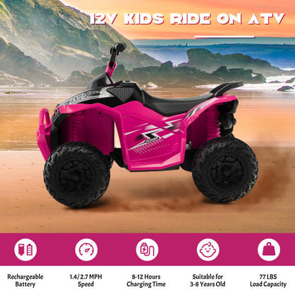 12V Kids Ride On ATV with High/Low Speed and Comfortable Seat-Pink