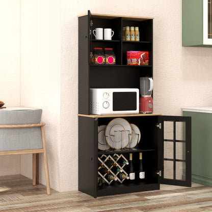 72 Inch Freestanding Pantry Cabinet with Hutch and Adjustable Shelf-Black