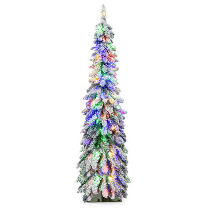 4/5/6 Feet Pre-Lit Artificial Christmas Tree Snow-Flocked Slim Pencil Xmas Decor-5 ft