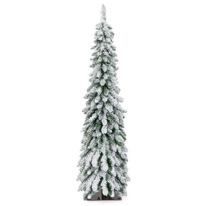 4/5/6 Feet Pre-Lit Artificial Christmas Tree Snow-Flocked Slim Pencil Xmas Decor-5 ft