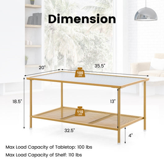 2-Tier Coffee Table with Shelf Center Tea Table with Tempered Glass Top-Golden