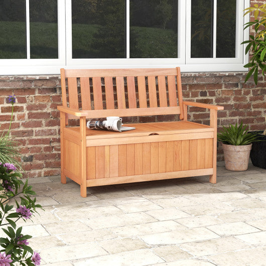 48 Inch Patio Hardwood Storage Bench with Slatted Backrest