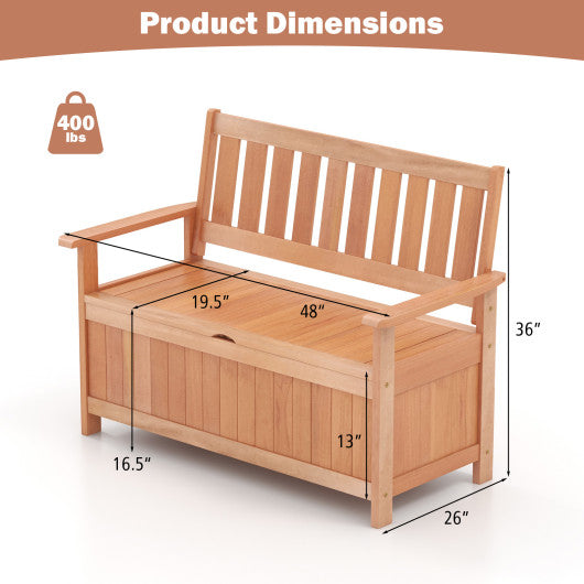 48 Inch Patio Hardwood Storage Bench with Slatted Backrest