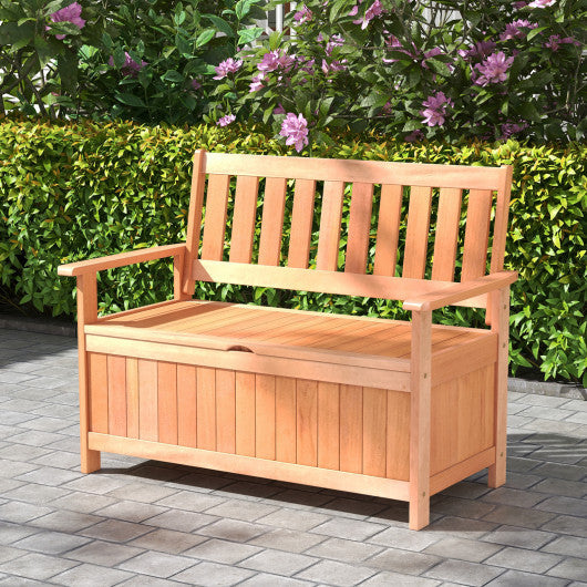 48 Inch Patio Hardwood Storage Bench with Slatted Backrest